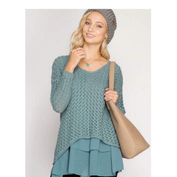 Knit & Chiffon Layered Tunic - Picture 2 of 3